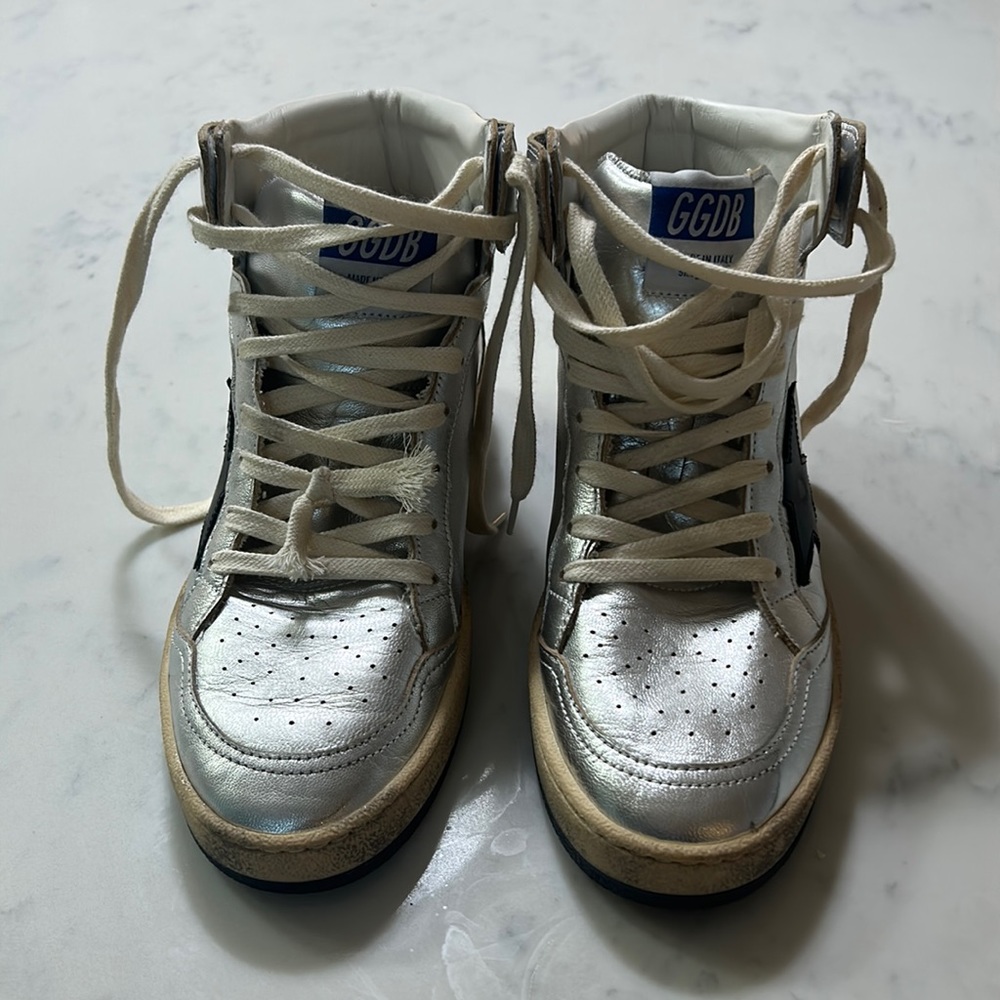 Golden Goose metallic Ballstars, size 38 (size 8) brand new with box.